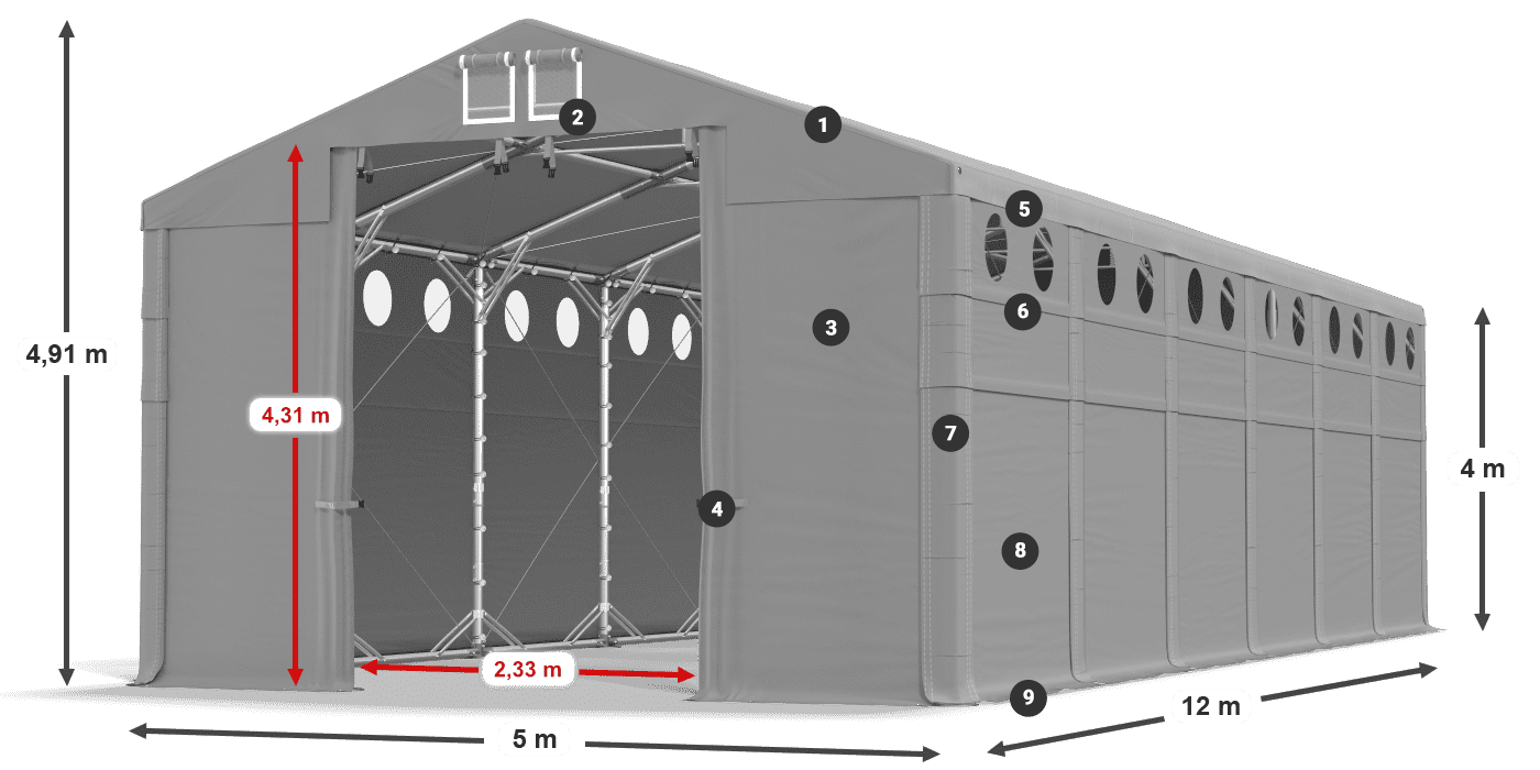 Tető: FR 620 PVC Falak: SD O 500 PVC 4 m jelmagyarázat