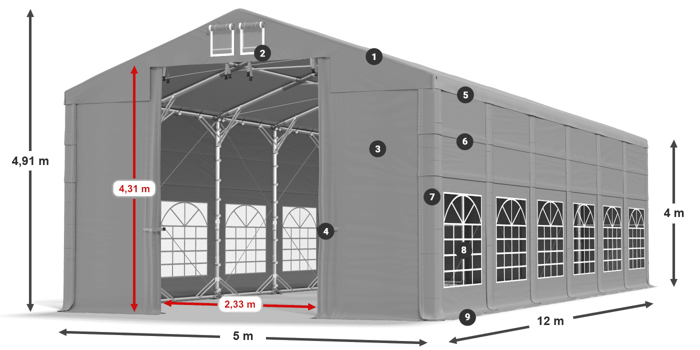 Tető: FR 620 PVC Falak: SD 500 PVC 4 m jelmagyarázat