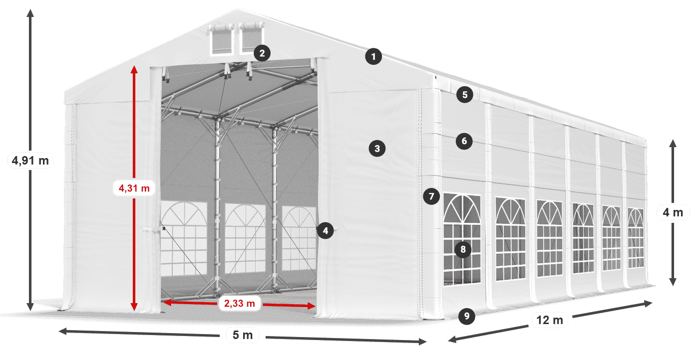 Tető: MS 580 PVC Falak: FR 620 PVC 4 m jelmagyarázat