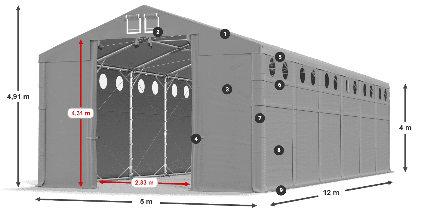Tető: MS 580 PVC Falak: SD O 500 PVC 4 m jelmagyarázat