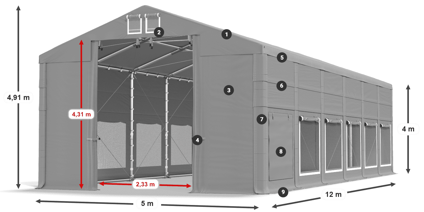 Tető: MS 580 PVC Falak: SD M 500 PVC 4 m jelmagyarázat