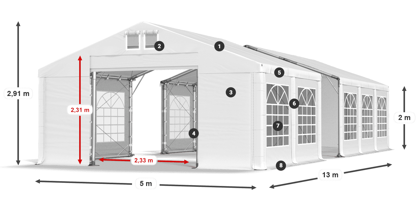 Tető: MS 580 PVC Falak: FR 620 PVC 2 m jelmagyarázat