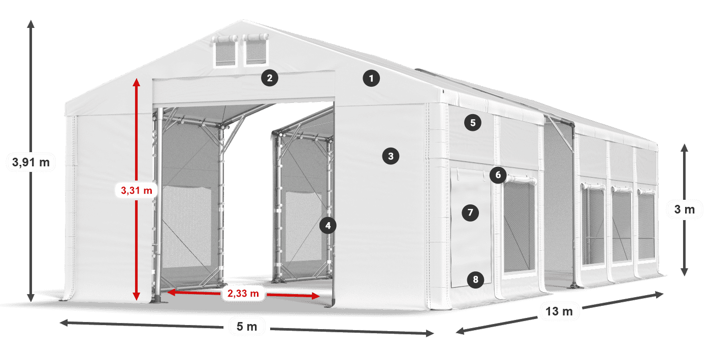 Tető: MS 580 PVC Falak: SD M 500 PVC 3 m jelmagyarázat