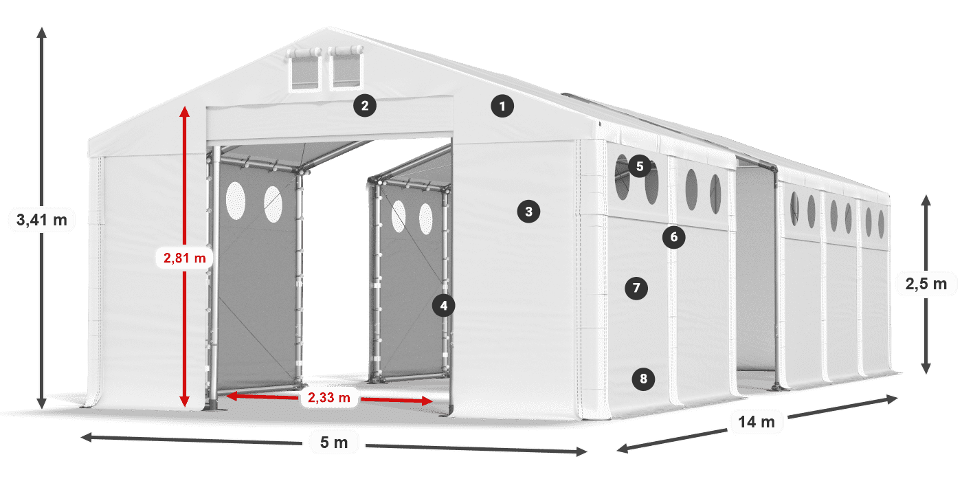 Tető: MS 580 PVC Falak: SD O 500 PVC 2,5 m jelmagyarázat