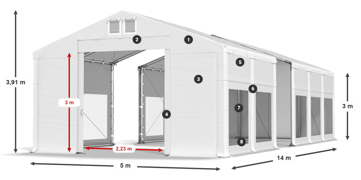 Tető: FR 620 PVC Falak: MS 580 PVC 3 m jelmagyarázat