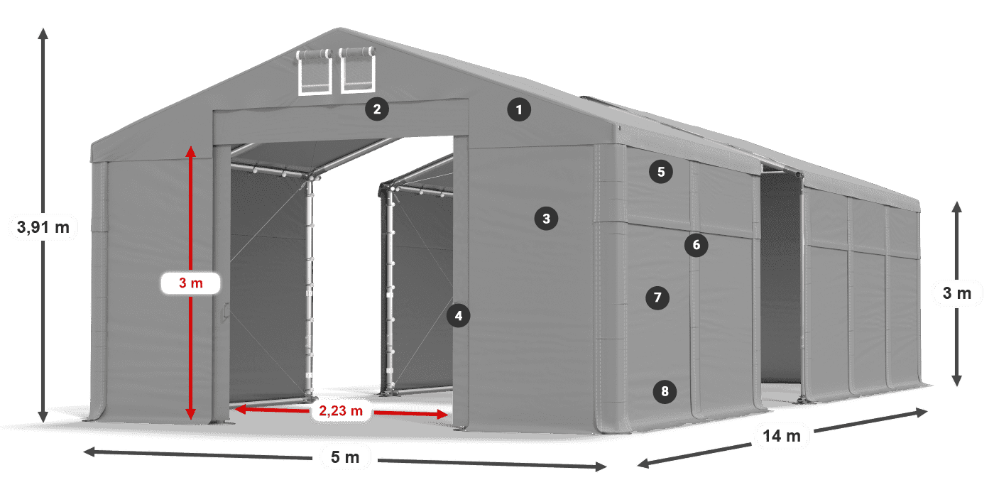 Tető: MS 580 PVC Falak: FR 620 PVC  3 m jelmagyarázat