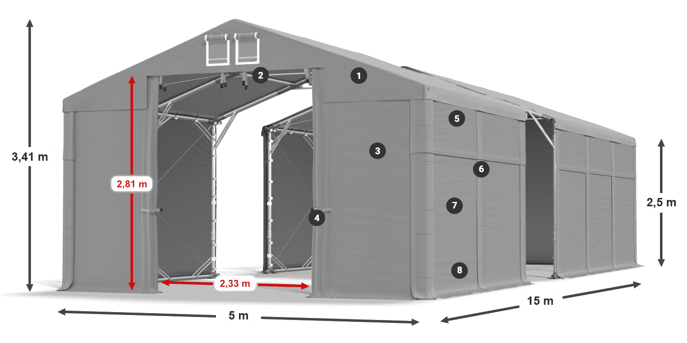 Tető: FR 620 PVC Falak: MS 580 PVC 2,5 m jelmagyarázat