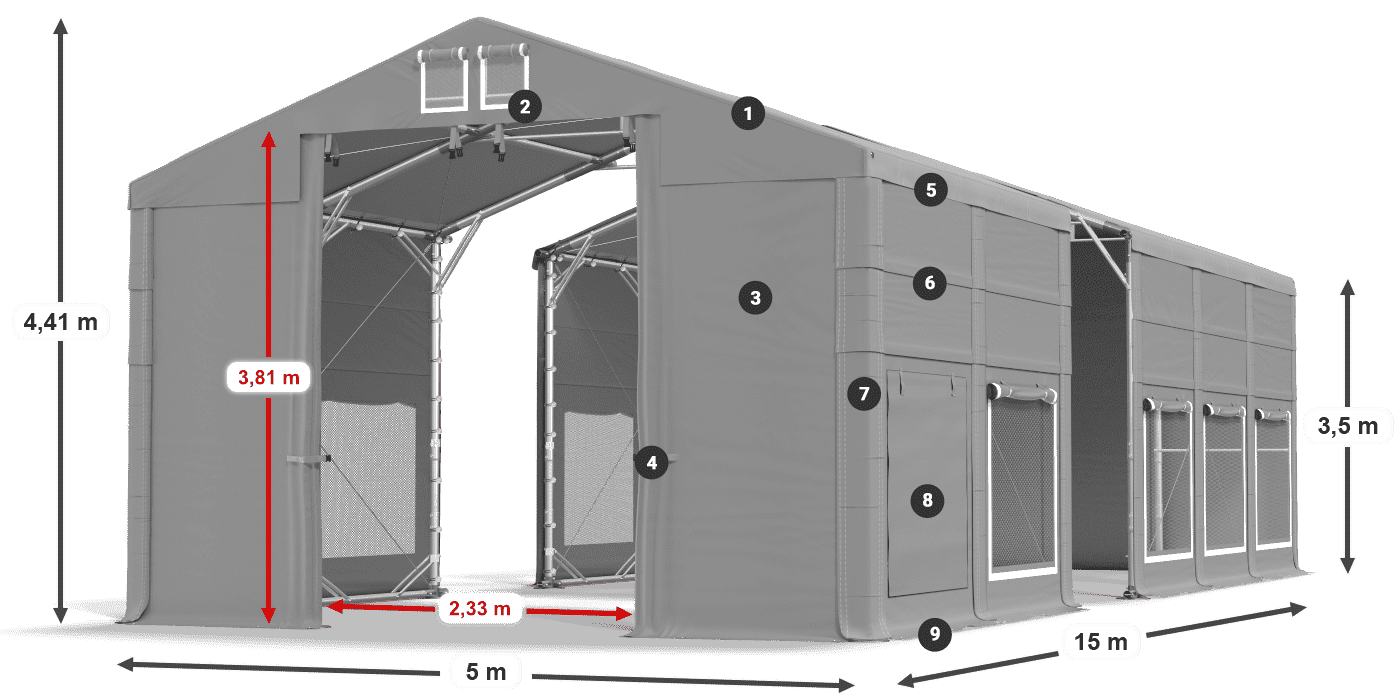 Tető: FR 620 PVC Falak: SD 500 PVC 3,5 m jelmagyarázat