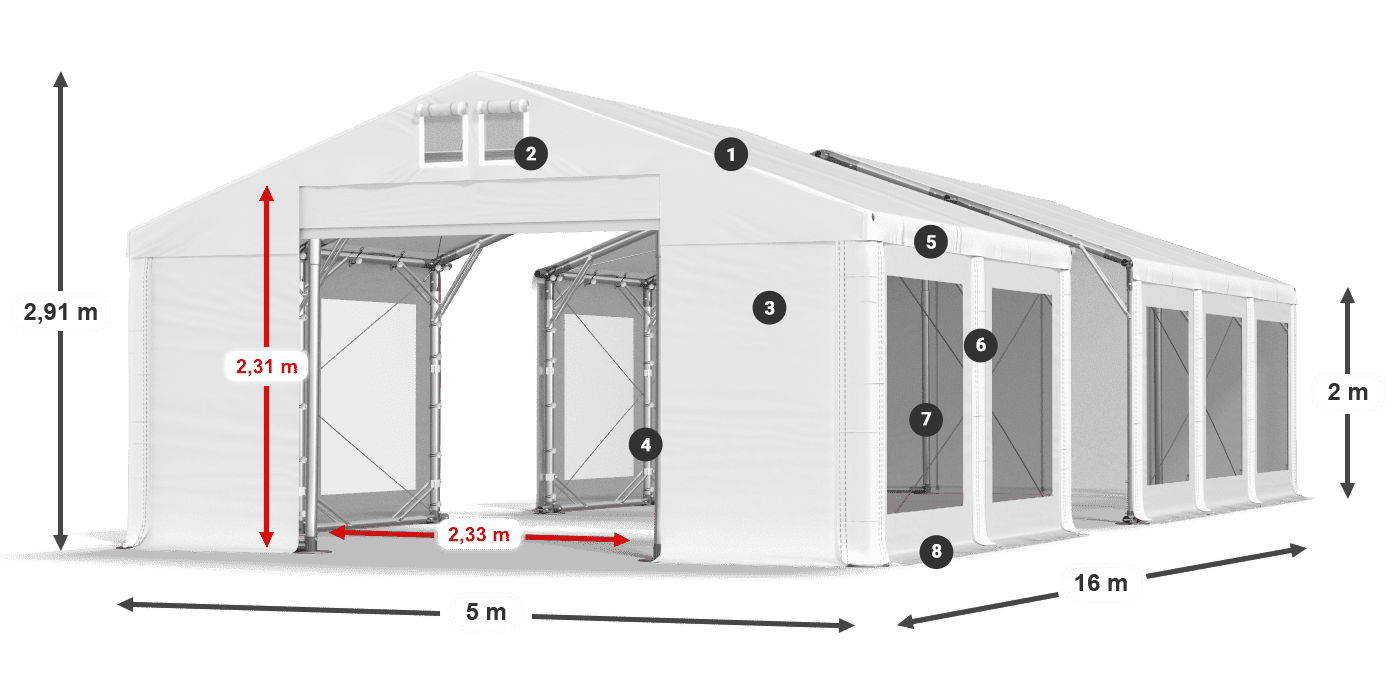 Tető: FR 620 PVC Falak: MS 580 PVC 2 m jelmagyarázat