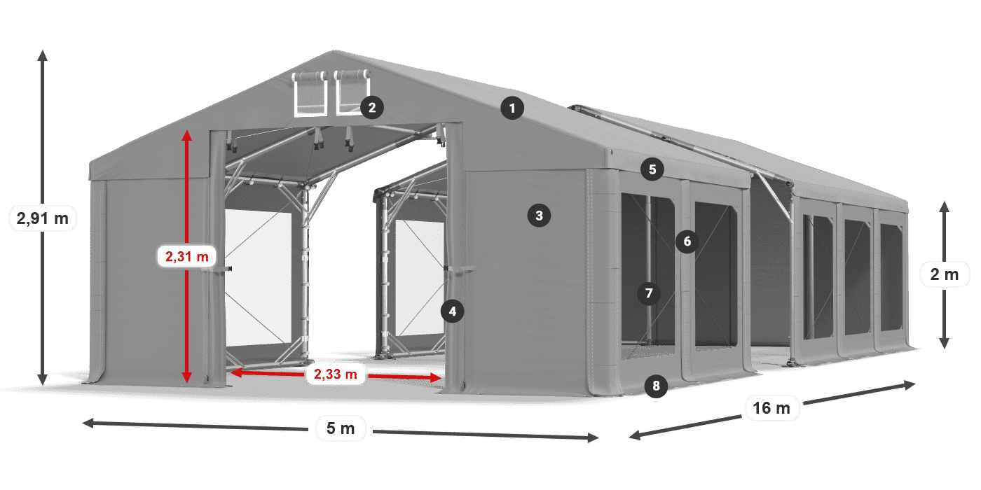 Tető: MS 580 PVC Falak: MS 580 PVC 2 m jelmagyarázat