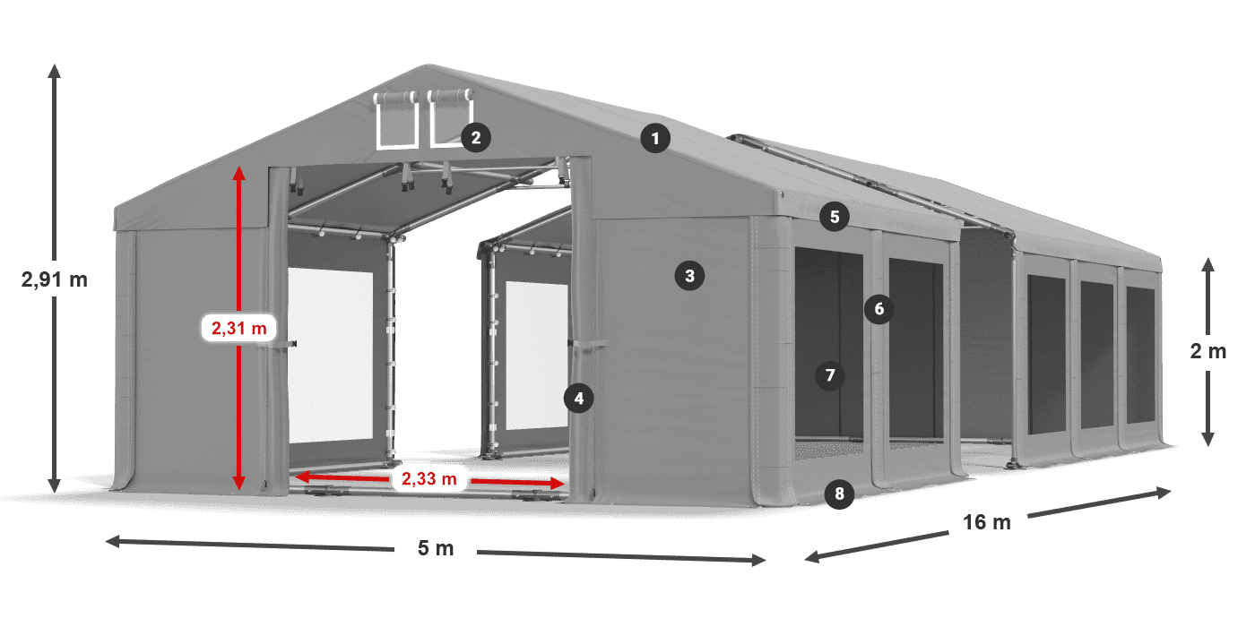 Tető: MS 580 PVC Falak: MS 580 PVC 2 m jelmagyarázat