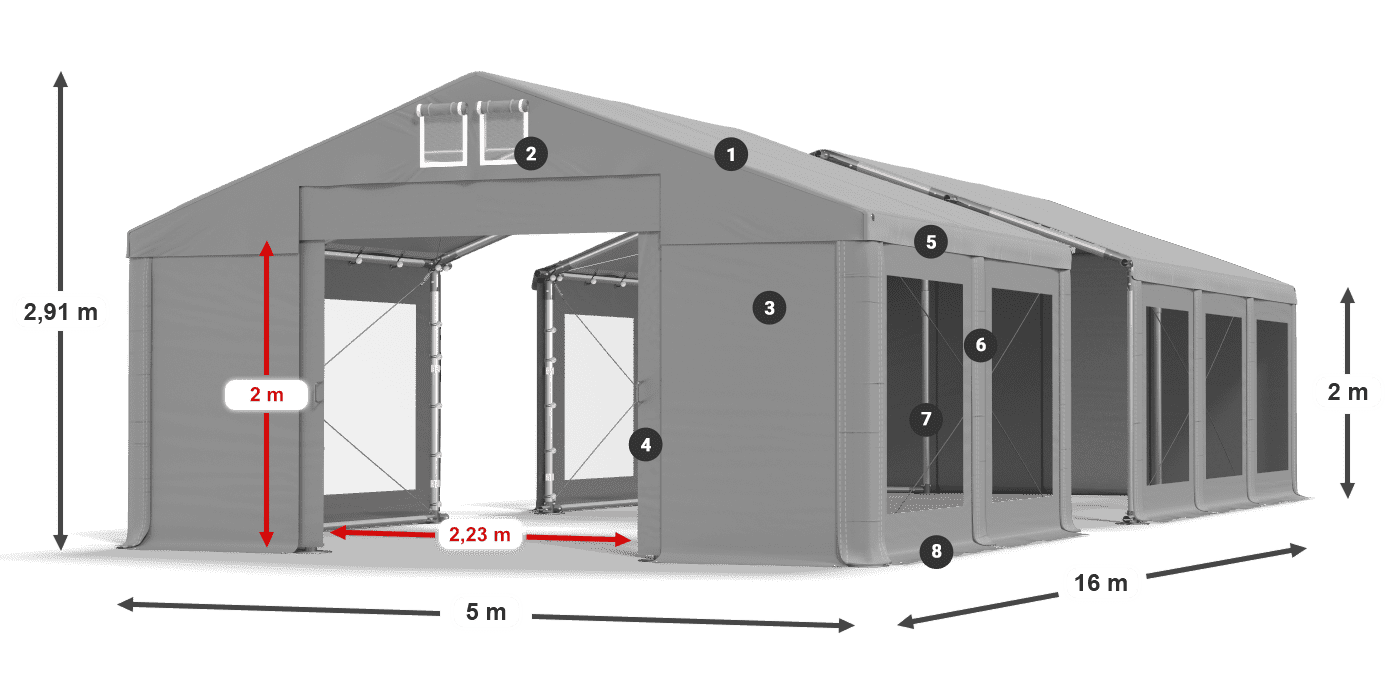 Tető: MS 580 PVC Falak: MS 580 PVC 2 m jelmagyarázat