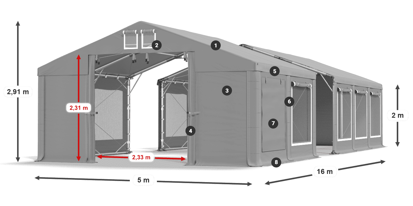Tető: MS 580 PVC Falak: SD M 500 PVC 2 m jelmagyarázat