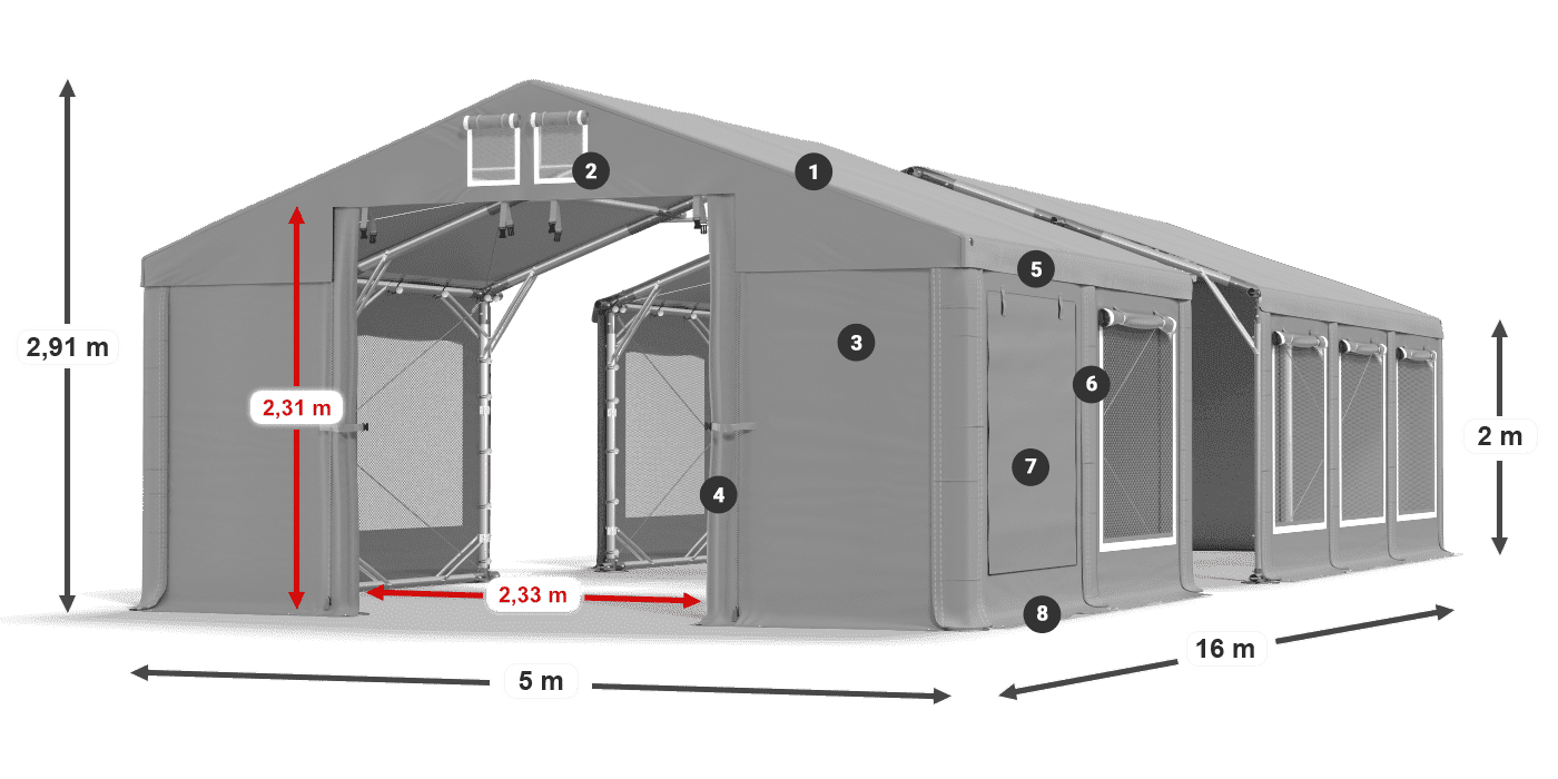 Tető: MS 580 PVC Falak: SD M 500 PVC 2 m jelmagyarázat