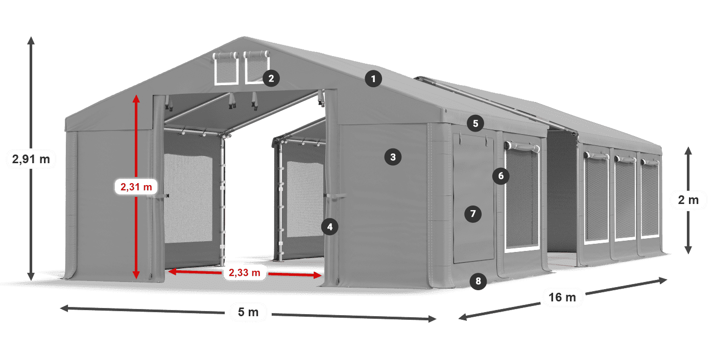 Tető: MS 580 PVC Falak: SD M 500 PVC 2 m jelmagyarázat