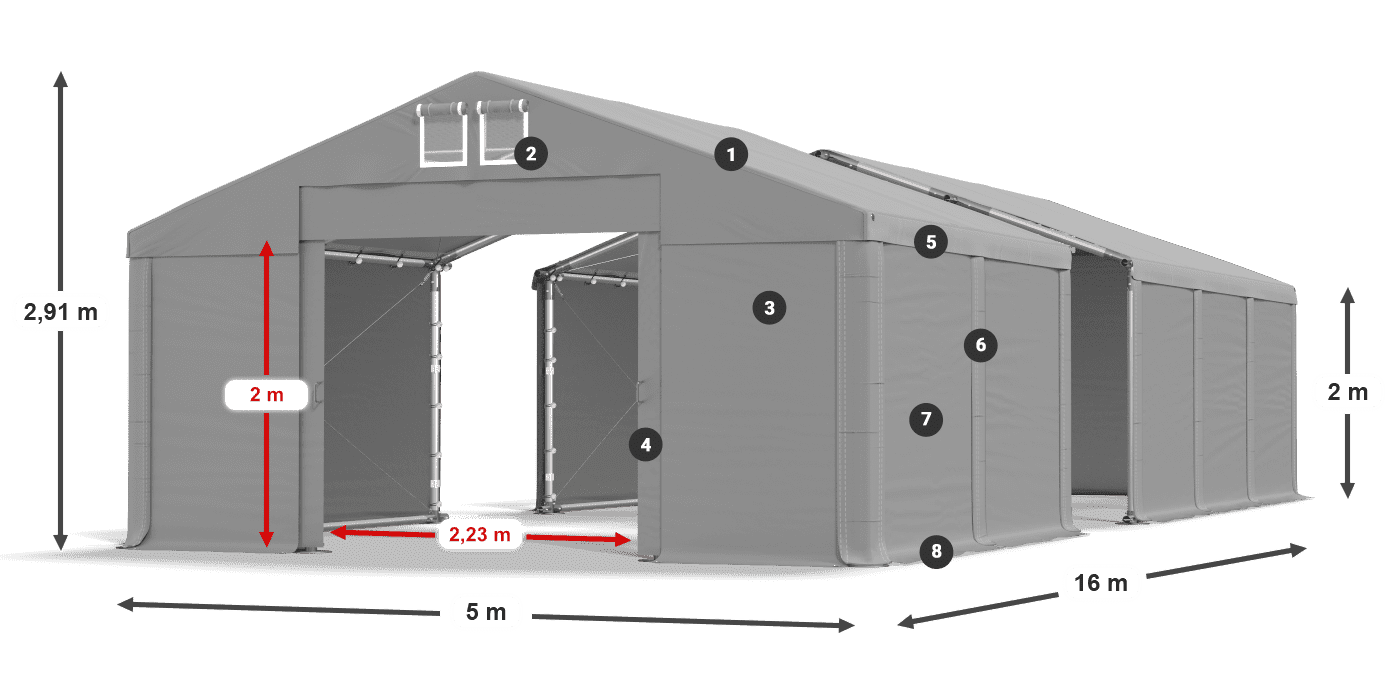 Tető: MS 580 PVC Falak: SD 500 PVC 2 m jelmagyarázat