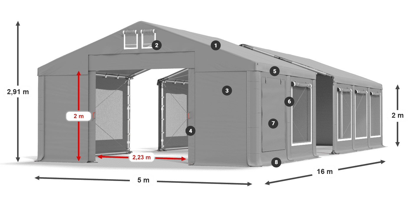 Tető: MS 580 PVC Falak: SD M 500 PVC 2 m jelmagyarázat
