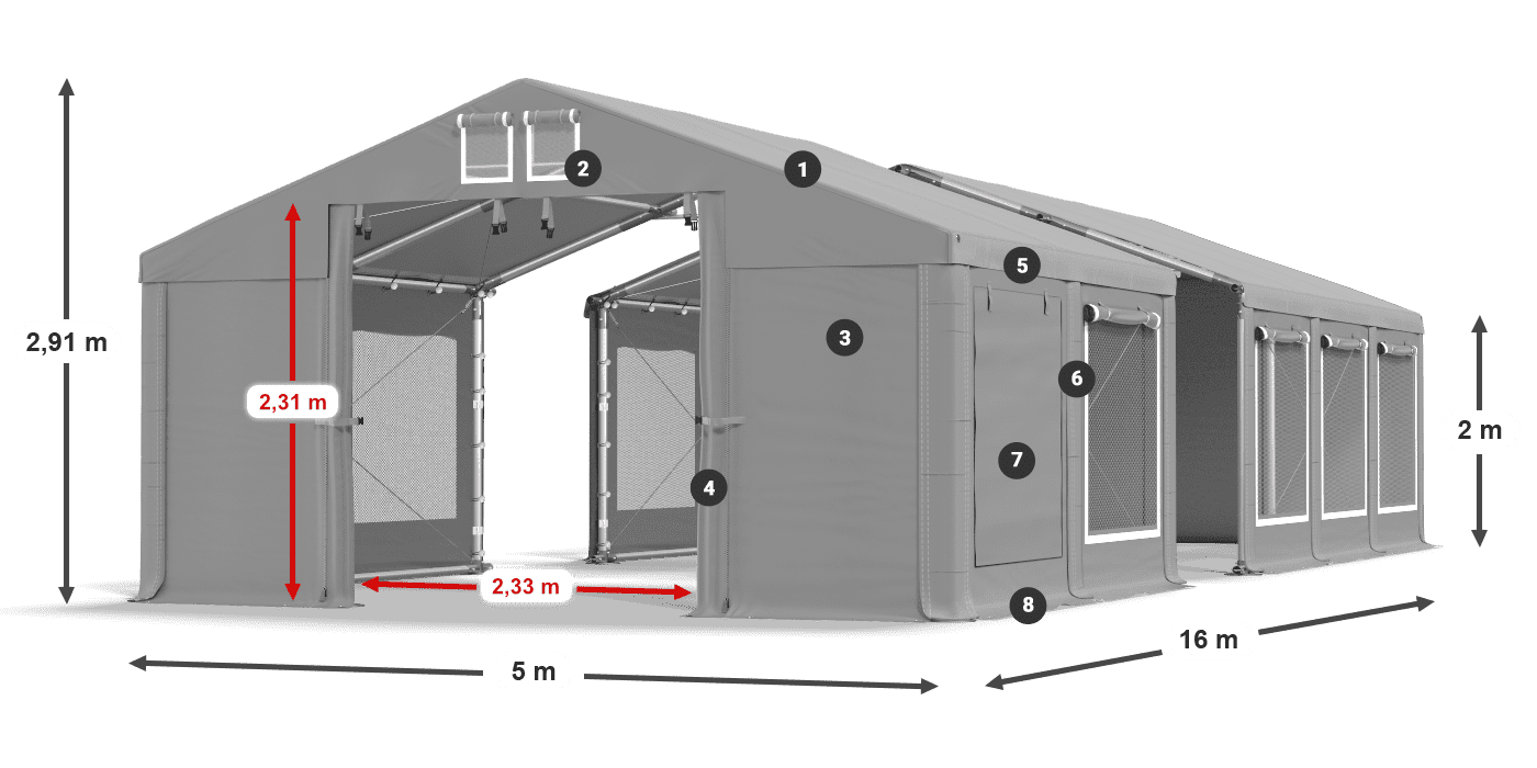 Tető: MS 580 PVC Falak: SD M 500 PVC 2 m jelmagyarázat