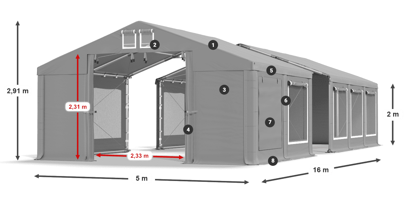 Tető: MS 580 PVC Falak: SD M 500 PVC 2 m jelmagyarázat
