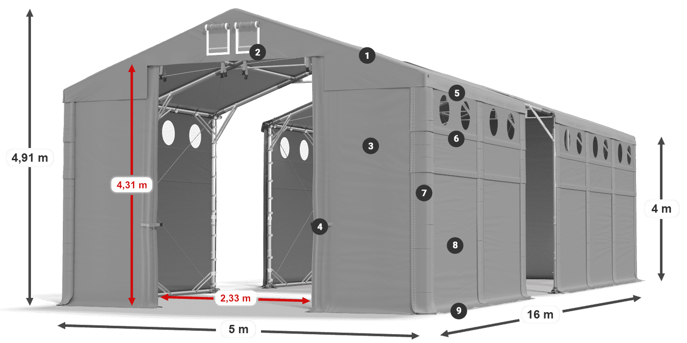 Tető: FR 620 PVC Falak: MS O 580 PVC 4 m jelmagyarázat