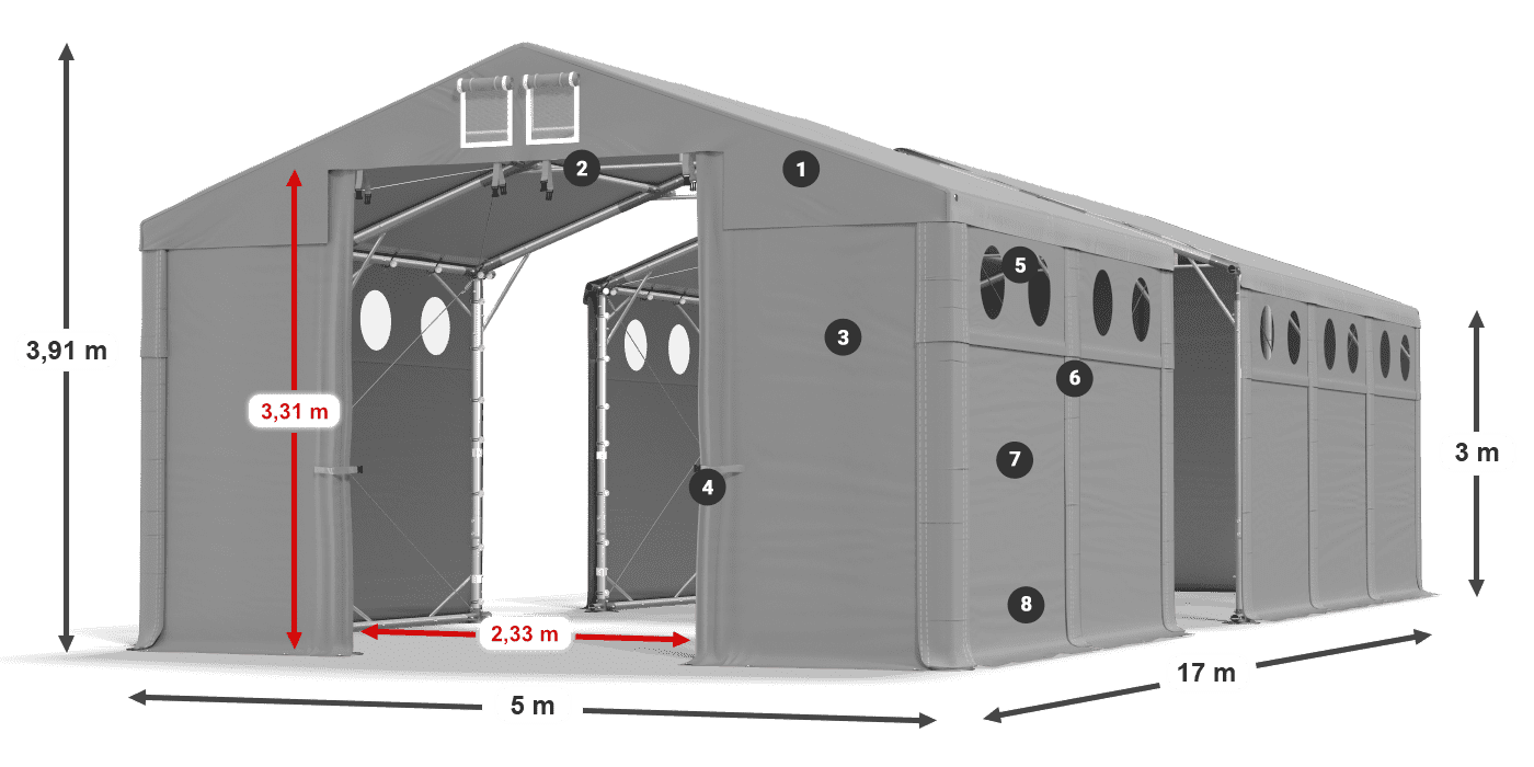 Tető: FR 620 PVC Falak: MS O 580 PVC 3 m jelmagyarázat