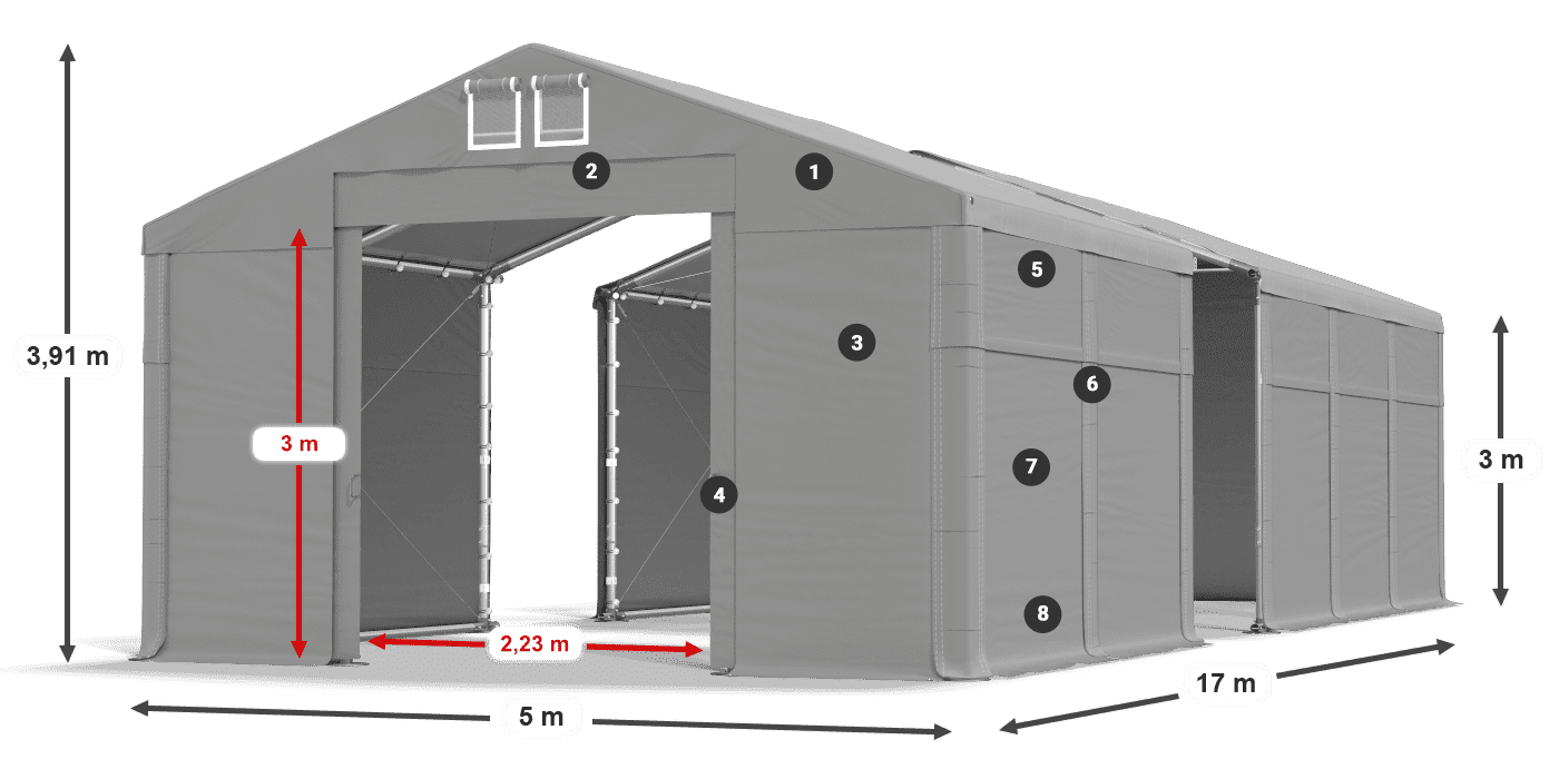 Tető: FR 620 PVC Falak: MS 580 PVC 3 m jelmagyarázat