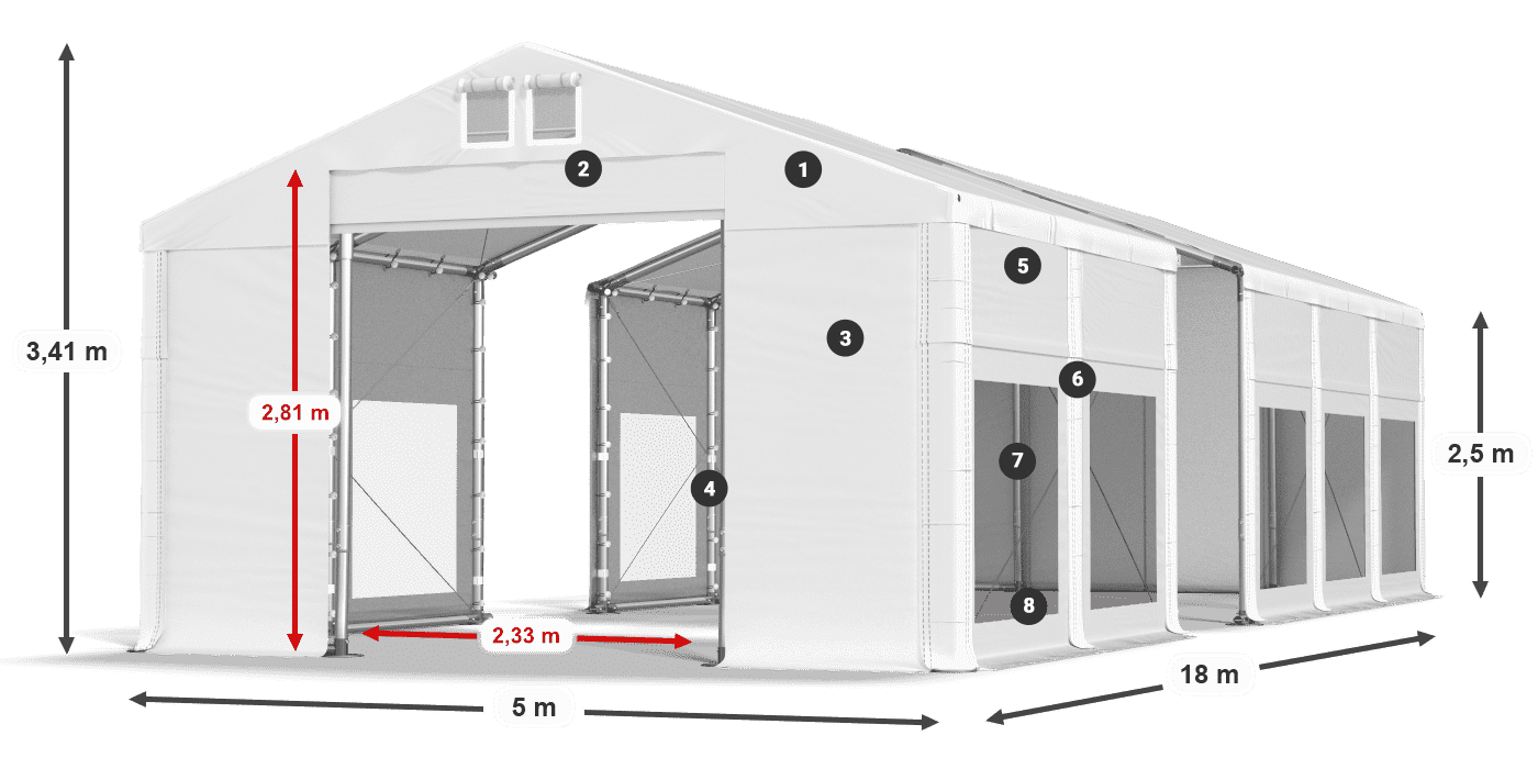 Tető: FR 620 PVC Falak: MS 580 PVC 2,5 m jelmagyarázat