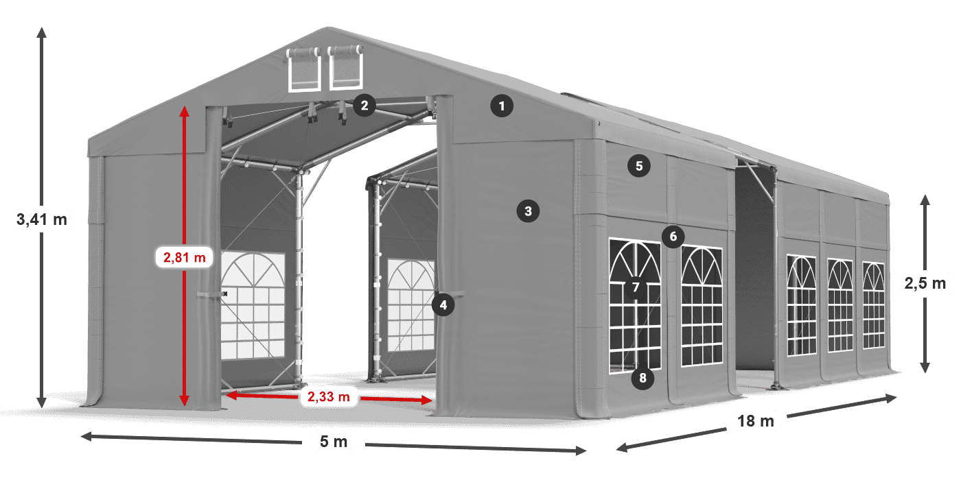 Tető: FR 620 PVC Falak: SD 500 PVC 2,5 m jelmagyarázat