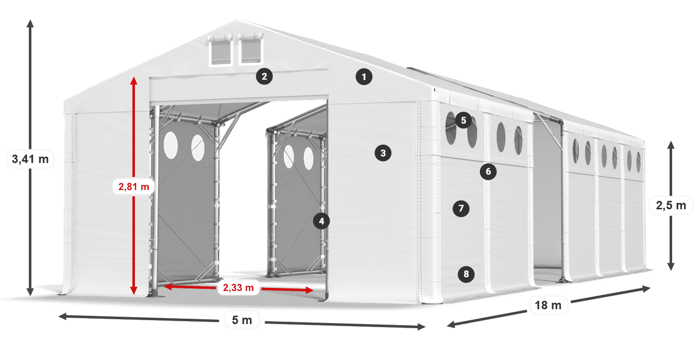 Tető: MS 580 PVC Falak: SD O 500 PVC 2,5 m jelmagyarázat