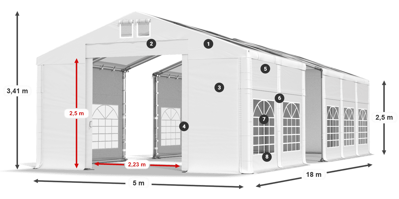 Tető: MS 580 PVC Falak: SD 500 PVC 2,5 m jelmagyarázat