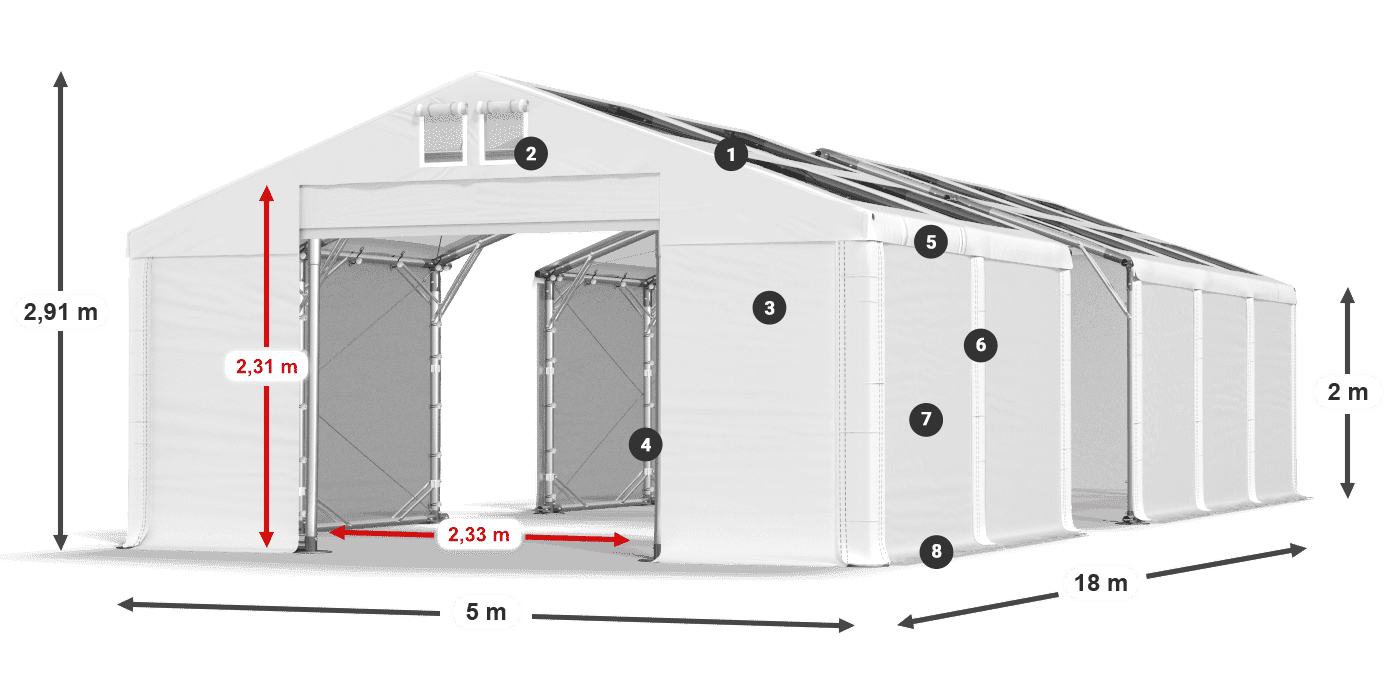 Tető: MS T 580 PVC Falak: FR 620 PVC 2 m jelmagyarázat