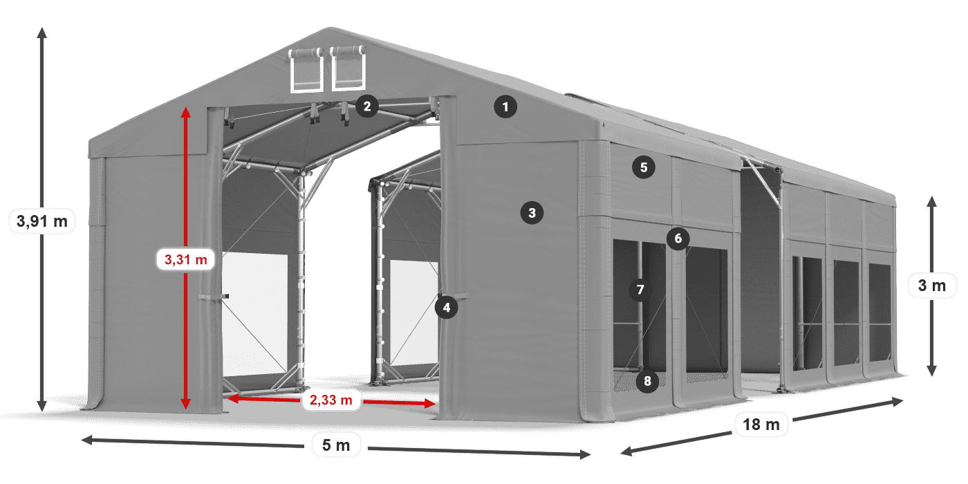 Tető: MS 580 PVC Falak: MS 580 PVC 3 m jelmagyarázat