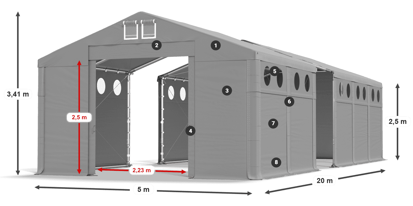 Tető: MS 580 PVC Falak: SD O 500 PVC 2,5 m jelmagyarázat