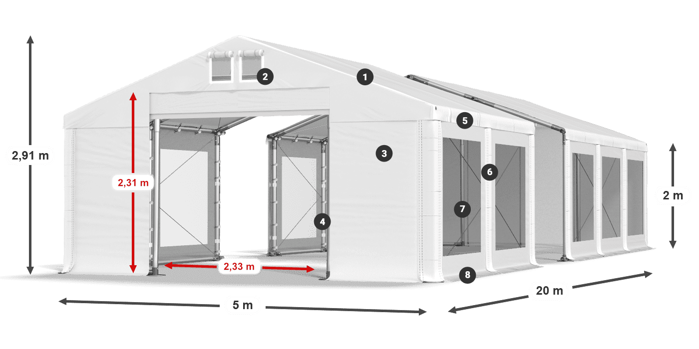 Tető: FR 620 PVC Falak: MS 580 PVC 2 m jelmagyarázat