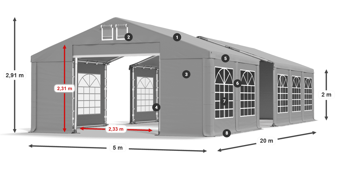 Tető: FR 620 PVC Falak: SD 500 PVC 2 m jelmagyarázat
