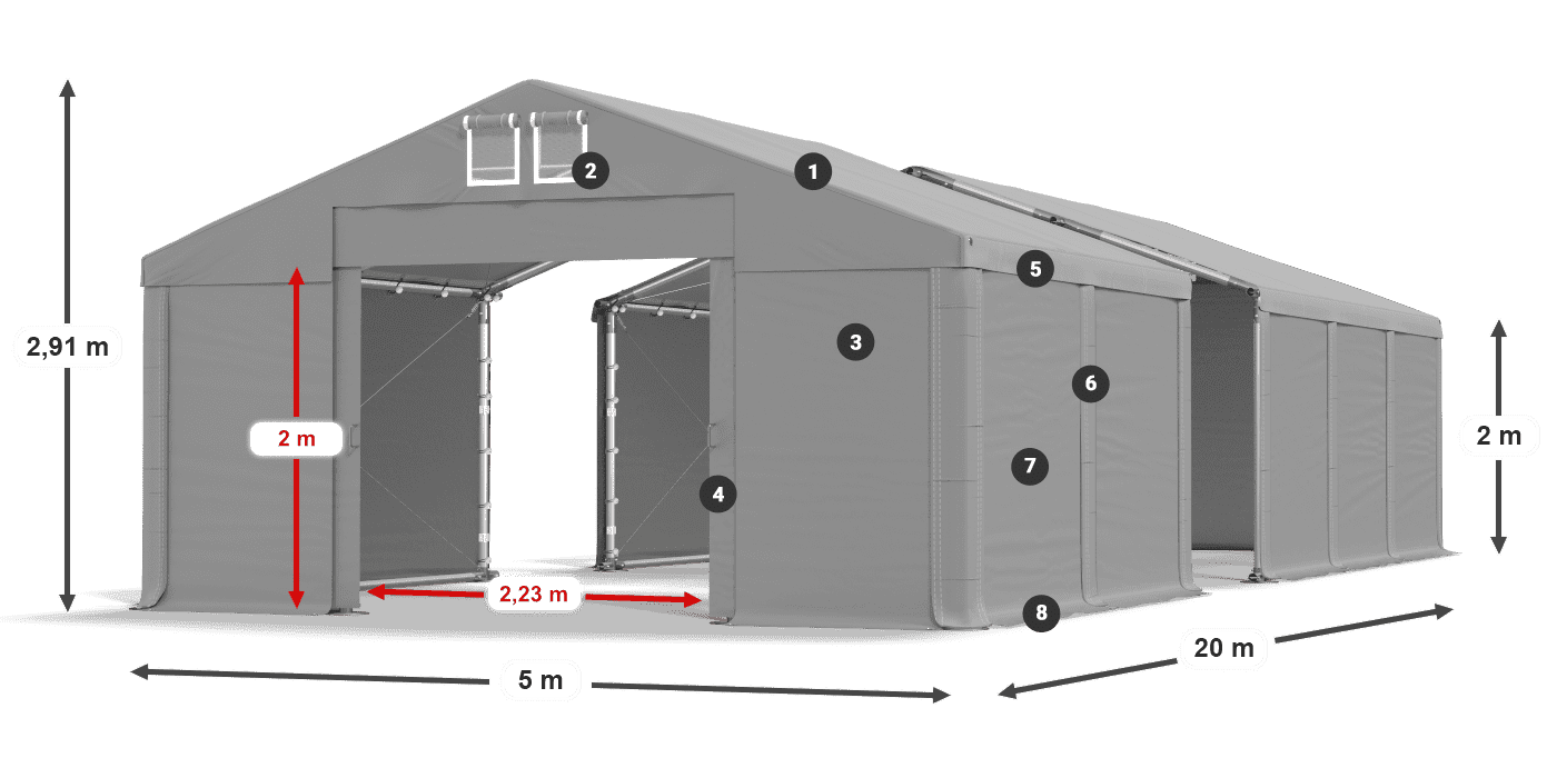 Tető: FR 620 PVC Falak: SD 500 PVC 2 m jelmagyarázat