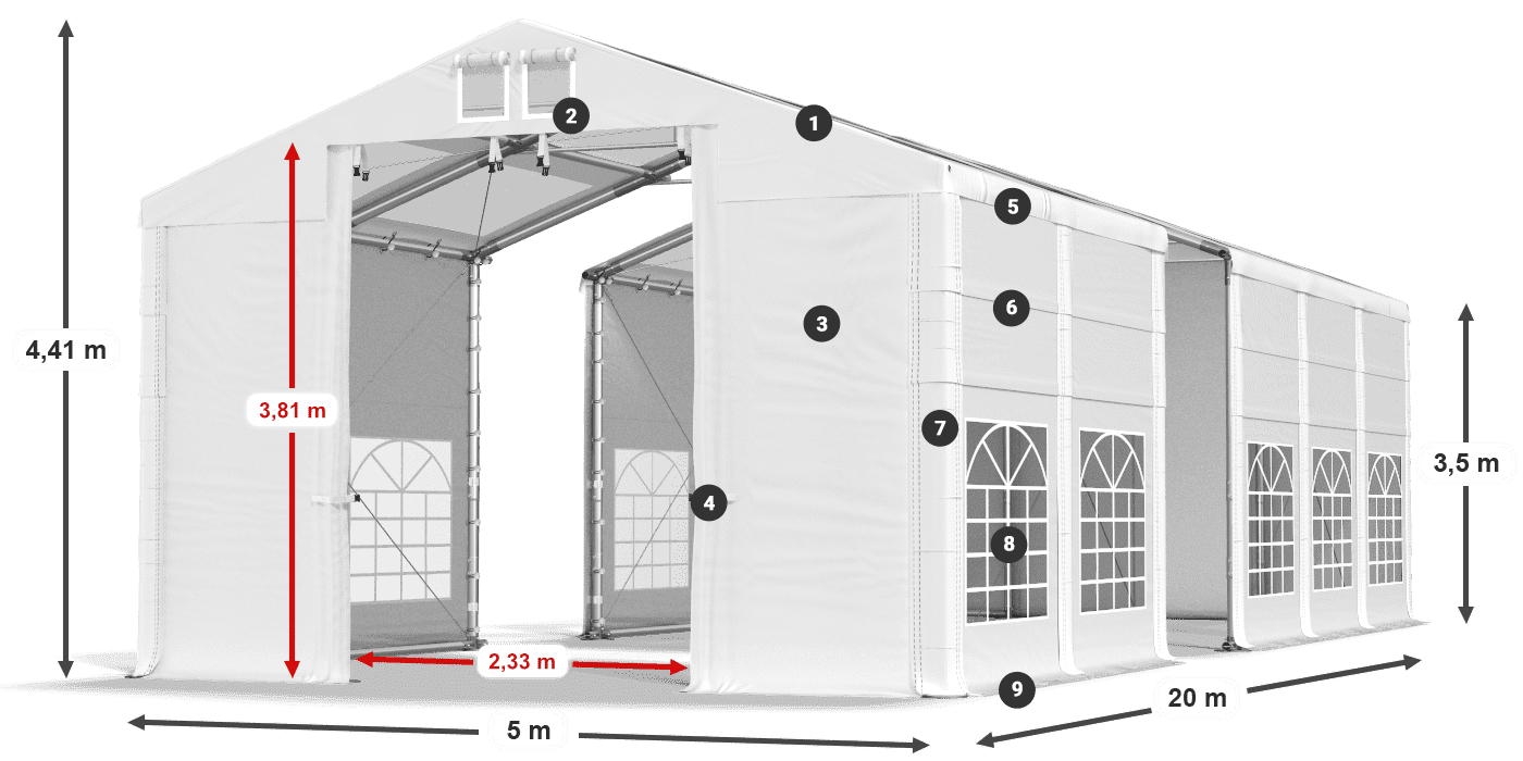 Tető: MS T 580 PVC Falak: SD 500 I PVC 3,5 m jelmagyarázat