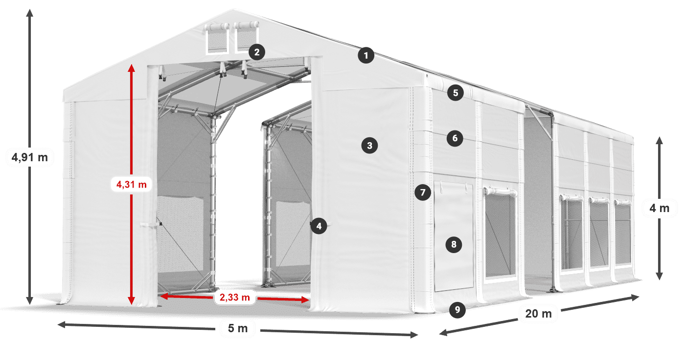 Tető: MS T 580 PVC Falak: SD M 500 PVC 4 m jelmagyarázat