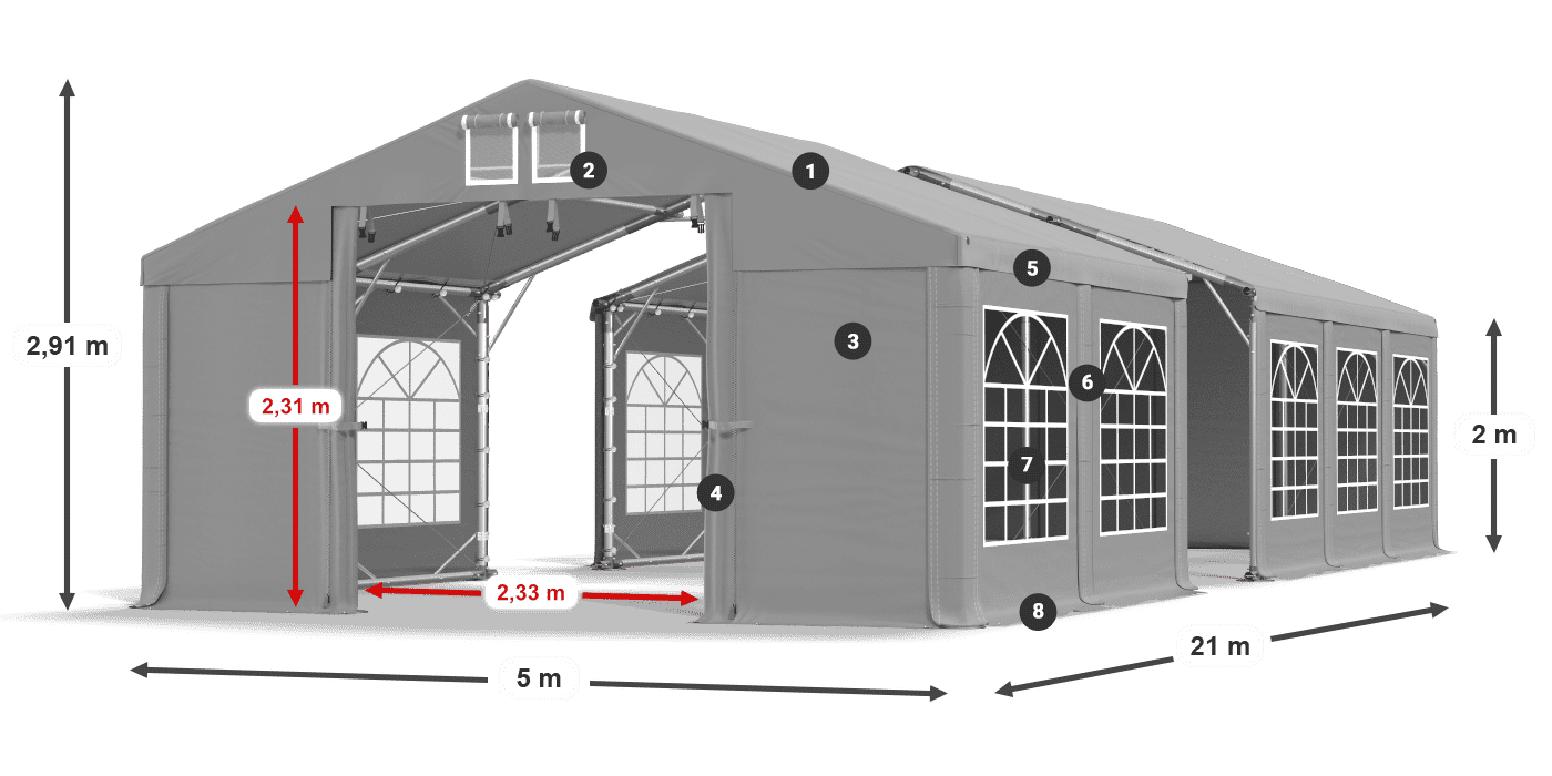 Tető: FR 620 PVC Falak: SD 500 PVC 2 m jelmagyarázat