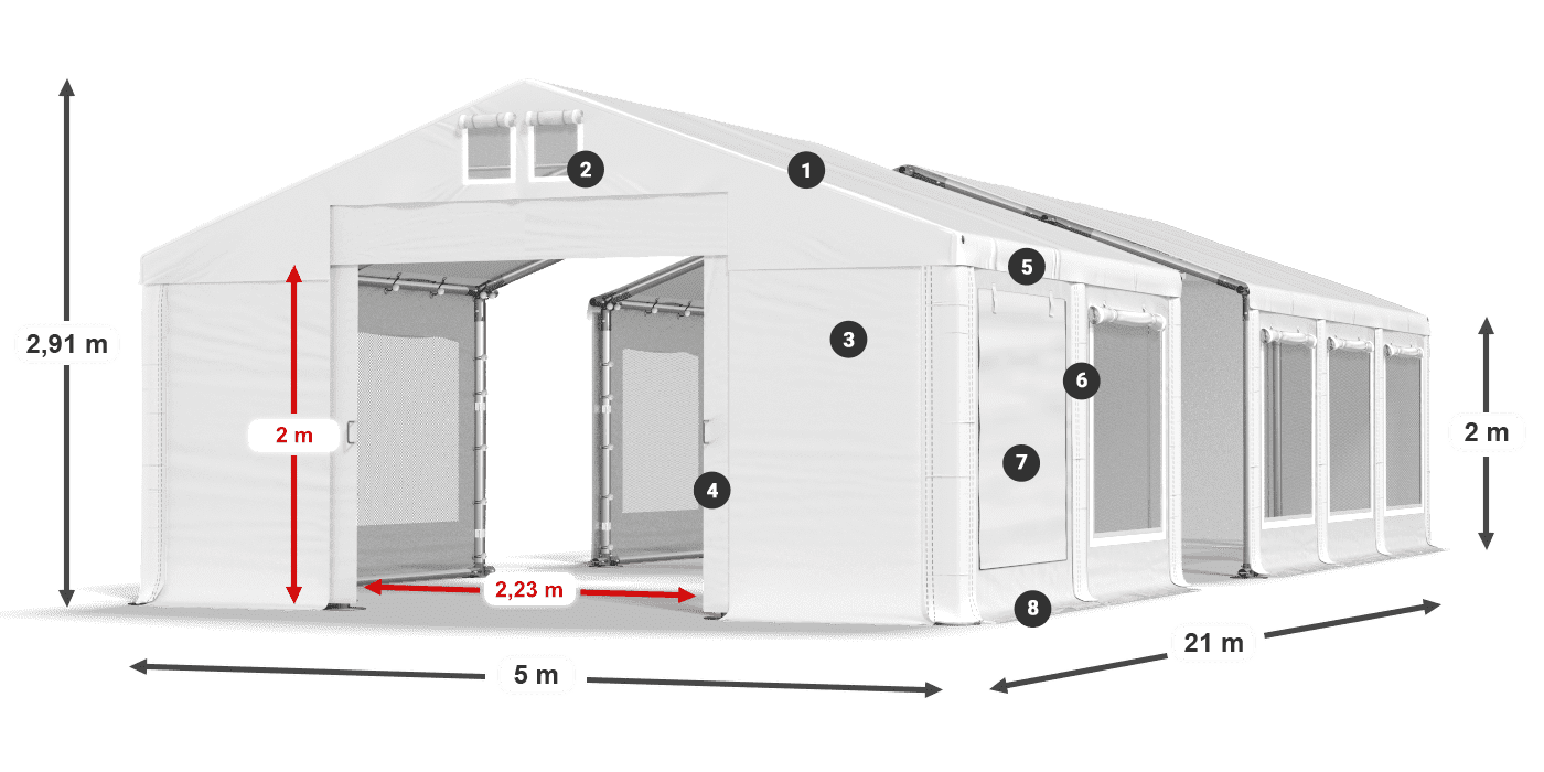 Tető: FR 620 PVC Falak: SD 500 PVC 2 m jelmagyarázat