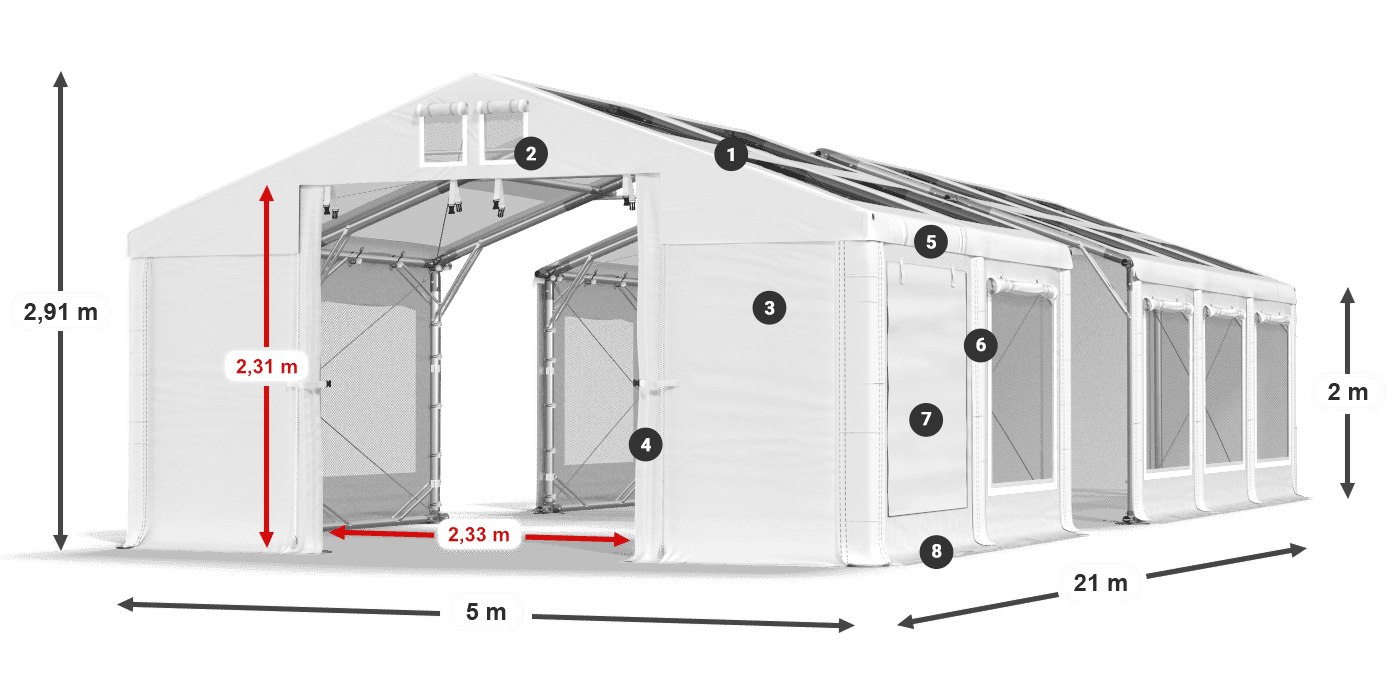 Tető: MS T 580 PVC Falak: SDM 500 PVC 2 m jelmagyarázat