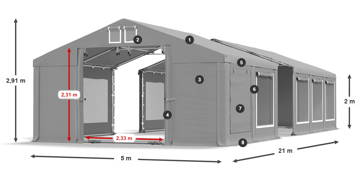 Tető: MS 580 PVC Falak: SD M 500 PVC 2 m jelmagyarázat