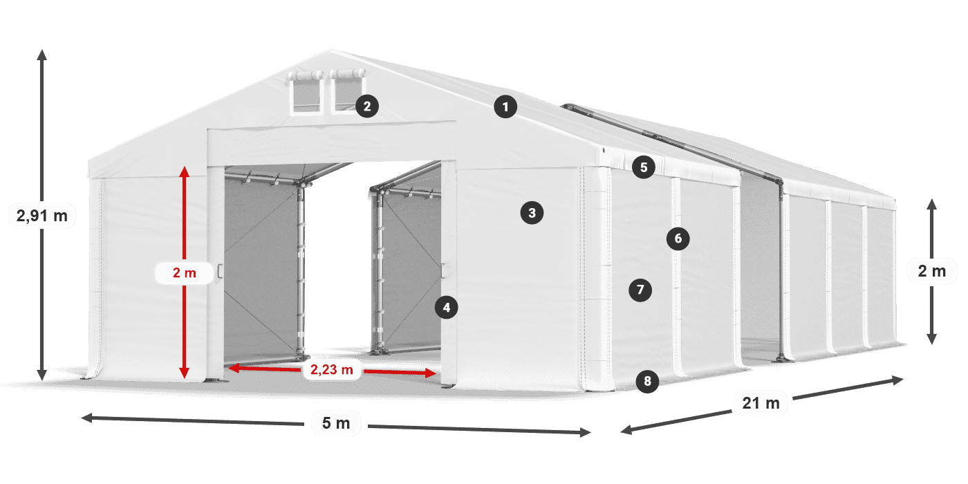 Tető: MS 580 PVC Falak: SD 500 PVC 2 m jelmagyarázat