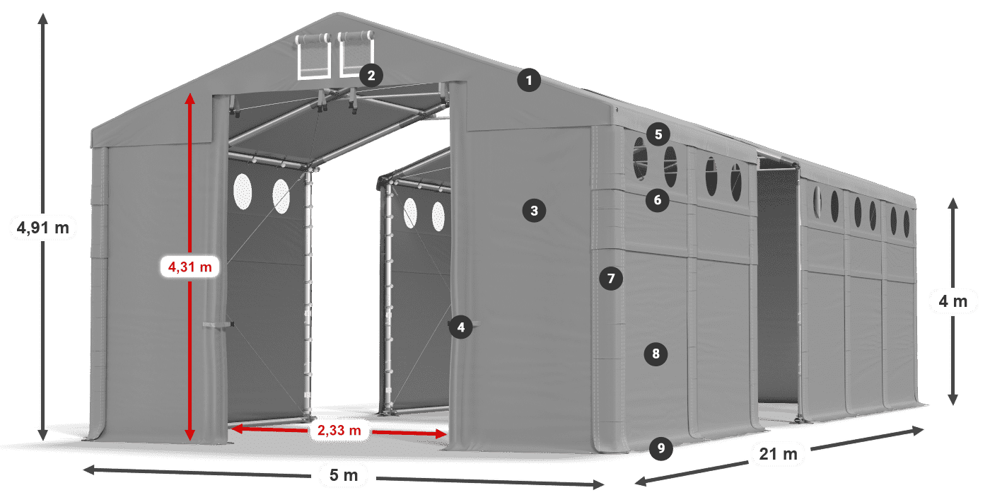 Tető: MS 580 PVC Falak: FR O 620 PVC 4 m jelmagyarázat