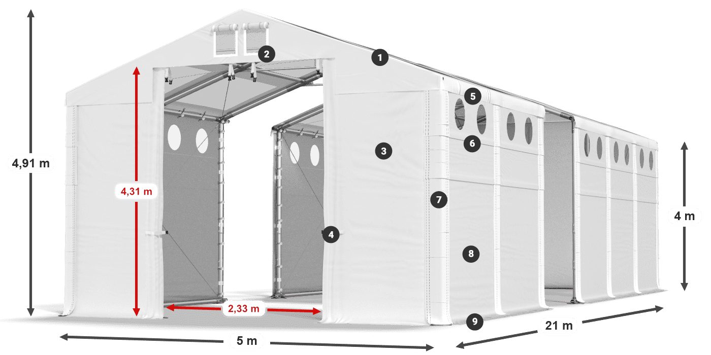 Tető: MS T 580 PVC Falak: MS O 580 PVC 4 m jelmagyarázat
