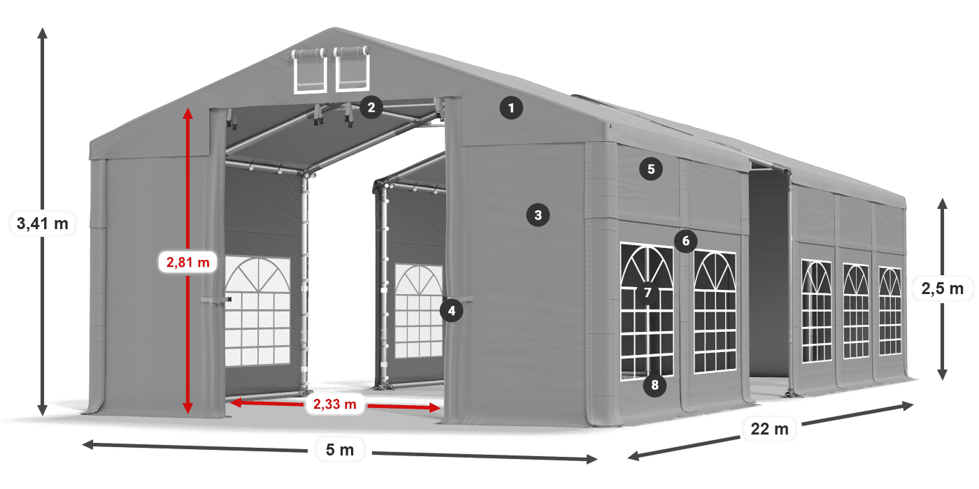 Tető: FR 620 PVC Falak: SD 500 PVC 2,5 m jelmagyarázat