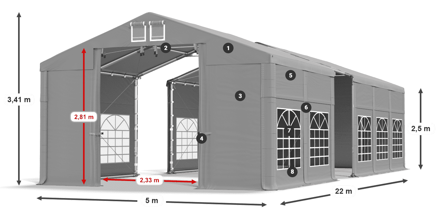 Tető: FR 620 PVC Falak: SD 500 PVC 2,5 m jelmagyarázat