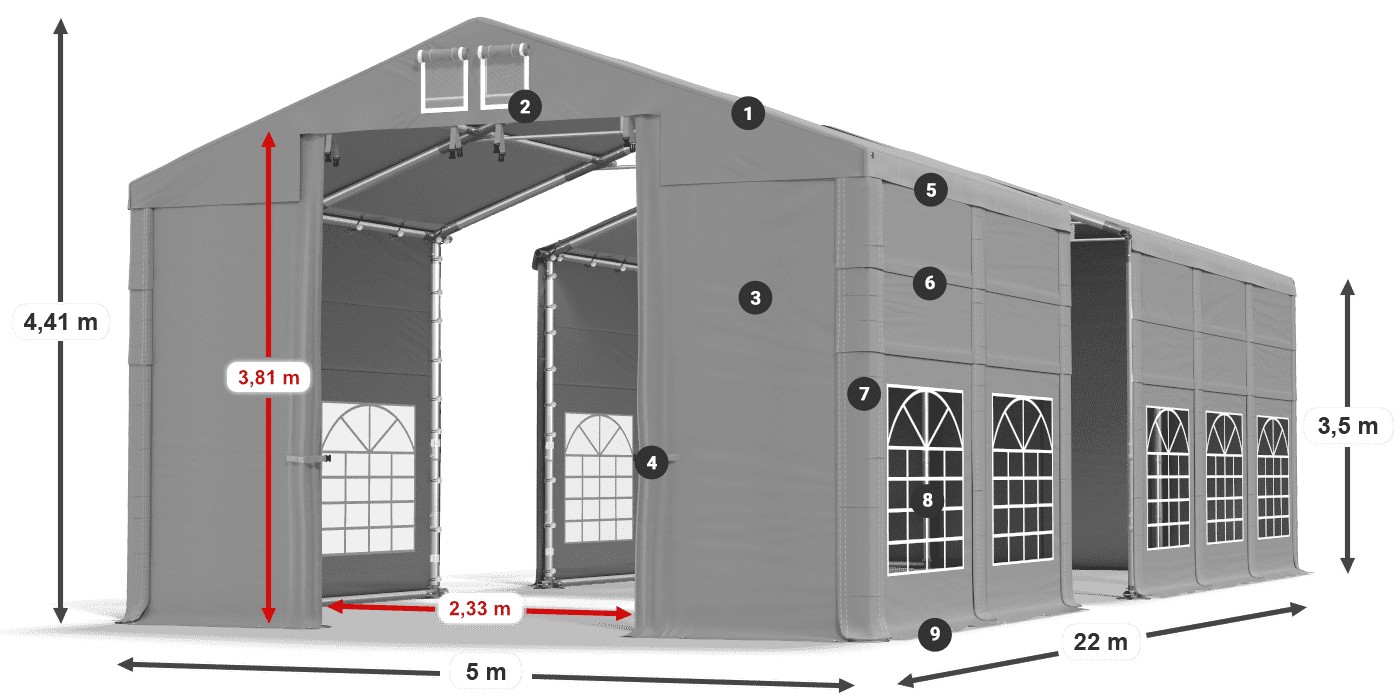 Tető: FR 620 PVC Falak: SD 500 PVC 3,5 m jelmagyarázat