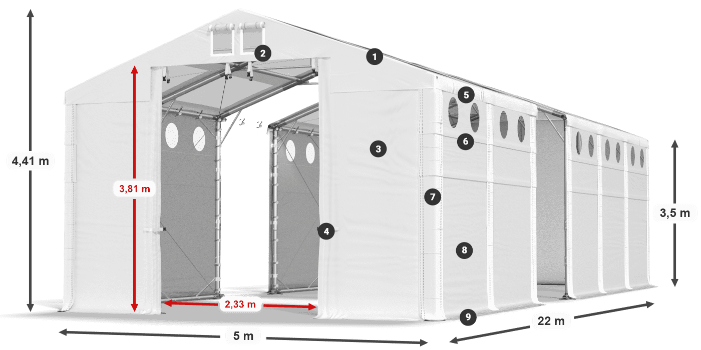 Tető: MS T 580 PVC Falak: SD O 500 PVC 3,5 m jelmagyarázat