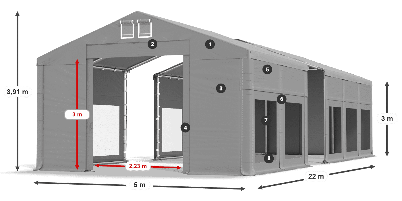 Tető: FR 620 PVC Falak: MS 580 PVC 3 m jelmagyarázat